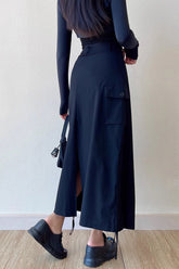 High Waisted Split Drawstring Hem Half Length Skirt