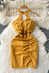 Wrap Hips Bodycon Mini Dress Backless Club Party Short Dress