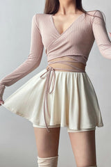 Fake Two Piece Skirt Half Skirt High Waist A-Line Short Skirt