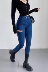Ripped High Waisted Stretch Jeans Pants