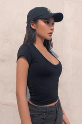 U-Neck Low Cut Tight Short Sleeved T-Shirt
