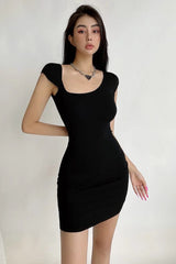 Diagonal Neck Wrap Hip Mini Dress