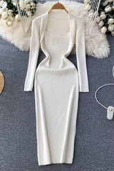 Elegant Dress Square Collar Knitted Bodycon Long Dress