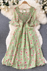 Dress Romantic Floral Print Chiffon Dress Vacation Party Dress