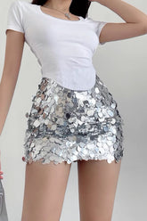 Large Sequin High Waist and Buttocks Mini Skirt