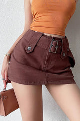 Wide Belt Wrap Buttocks Super Shorts Skirt