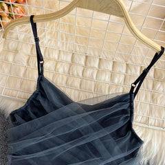 Mesh Butterfly Corset Straps Pleated Tanks Camis Off Shoulder Top Crop Top Clothes