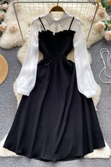 Casual A-line Fake Two Piece Set Shirt Dress Elegant Party Dress