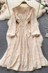 Dress Romantic Floral Print Elastic Corset Long Dress