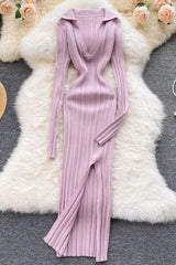 Split Fancy Dress Slim Elastic Wrap Hips Knitted Dress