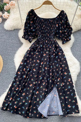 Dress Romantic Floral Print Split Long Dress
