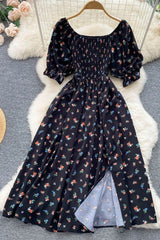 Dress Romantic Floral Print Split Long Dress