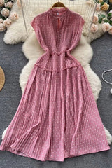 Dress Elegant Polka Dot Print Sleeveless High Waist Long Pleated Dress