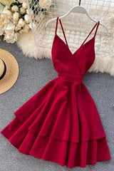 Backless Bow Bandage Beach Dress V-neck Strap Double Ruffles Short Dress