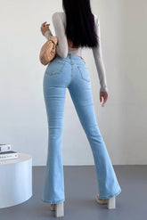 Slit Front Tight High Waisted Slim Fitting Pants Jeans