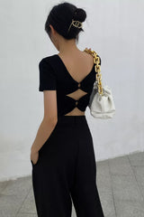 Backless Short Sleeve Cut Out Tops Tank Top Shirt