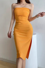 Pleated Bra Wrap Buttocks Split Dress