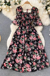 Dress Romantic Floral Print Chiffon Dress Vacation Party Dress