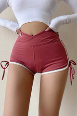 Drawstring Sports High Waist Wrap Hip Shorts