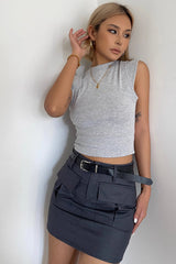 Pocket Side Cargo Satin Skirts