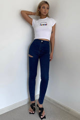 Ripped Straight Leg Jeans Pants