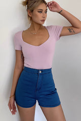 Zip Up Buckle Detail Denim Shorts