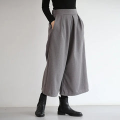 High Waist Cropped Wide Leg Wool Blend Pants