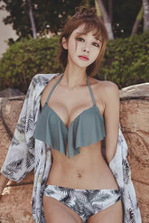 Halter Strappy Bikini Set Swimsuit Swimwear Set three-piece