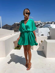 Batwing Sleeve Wrap Front Mini Dress