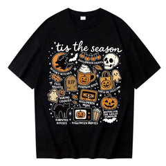 Halloween Retro Letter Graphic Crew Neck Short Sleeve T‑Shirt