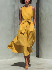 Sleeveless Linen Midi Dress