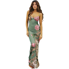 Floral Print Satin Maxi Dress