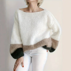 One‑Shoulder Color Block Knit Pullover Sweater