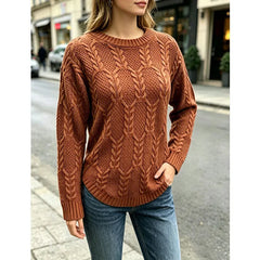Round Neck Cable Knit Sweater