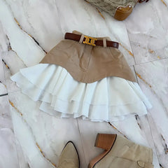 Contrast Color Block Ruffle Mini Skirt