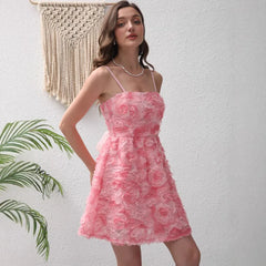 Floral Applique Spaghetti Strap Mini Dress