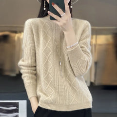 Crew Neck Diamond Jacquard Pullover Sweater
