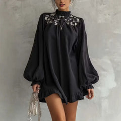 Retro Floral Embroidery A-Line Mini Dress