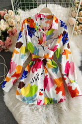 Lapel Shirt Buttons Mini Dress