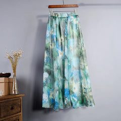 Floral Print Chiffon Maxi Skirt High Waist Flowy A-Line Skirt