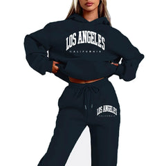 Los Angeles Letter Print Hoodie & Drawstring Sweatpants Two Piece Tracksuit