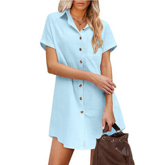 Casual Linen Shirt Dress Short Sleeve Button Down Mini Dress