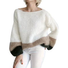 One‑Shoulder Color Block Knit Pullover Sweater