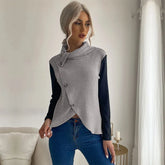 Irregular Spliced Stacked Collar Pullover Sweater