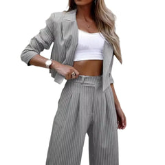 Plaid Long Sleeve Blazer & Wide Leg Pants