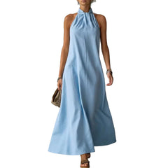 Halter Neck Linen Blend Maxi Dress