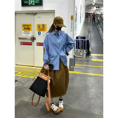 Striped Spliced Long Sleeve Oversized Shirt