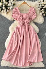 Dress Elegant Ruched High Waist Vintage Puff Sleeve Gothic Dress