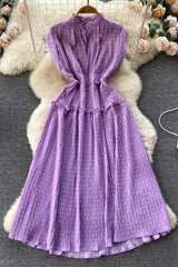 Dress Elegant Polka Dot Print Sleeveless High Waist Long Pleated Dress
