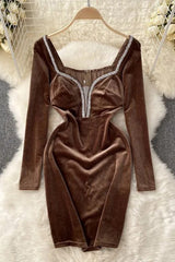 Dress Elegant Shining Hem Velvet Mini Dress